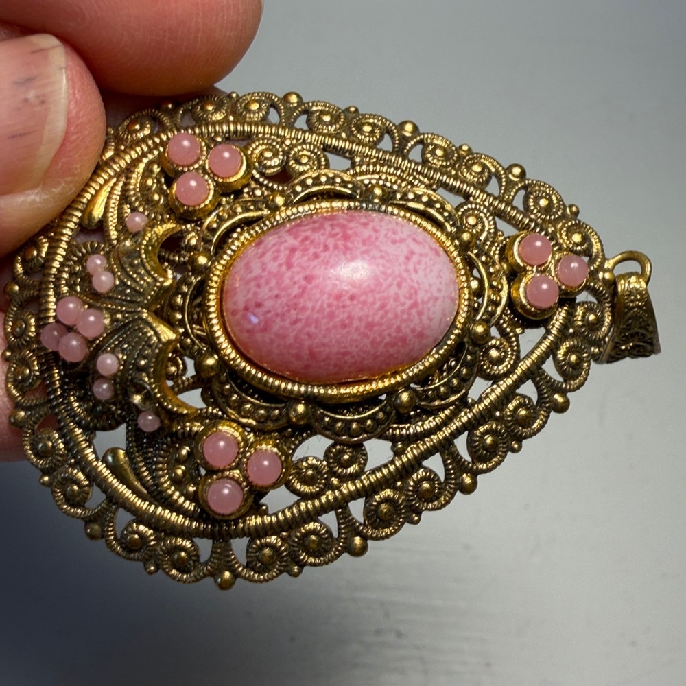 VINTAGE Elegant Pink and Gold Tone Pendant No Chain W. Germany